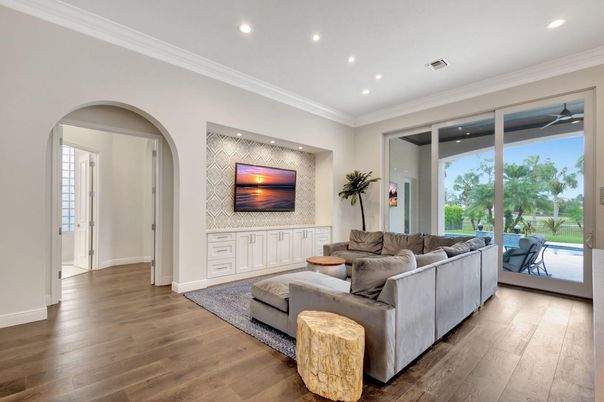 Interior, Living room, Recessed Lighting, Wood Texture Flooring