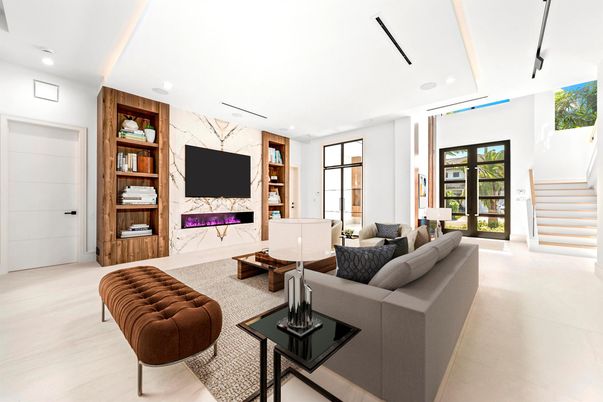 Interior, Living room, Marble Walls, Recessed Lighting