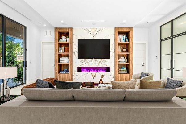 Interior, Living room, Marble Walls, Recessed Lighting