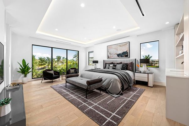 Bedroom, Interior, Recessed Lighting, Wood Texture Flooring