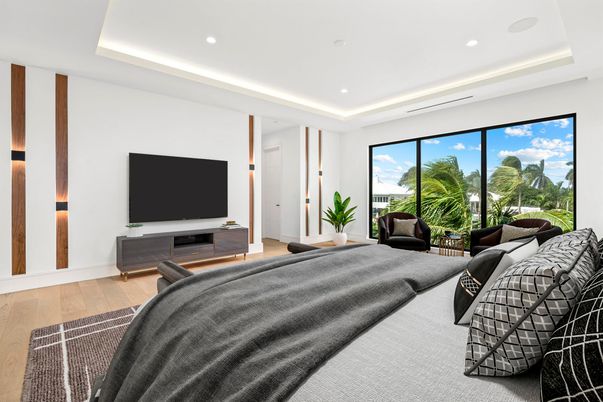 Bedroom, Interior, Living room, Recessed Lighting, Wood Texture Flooring