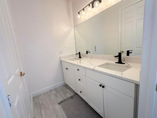 Bathroom, Dual Sink Vanities, Interior, Wood Texture Flooring