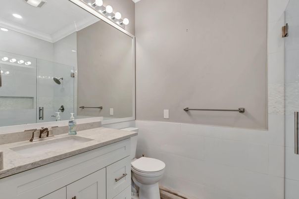 Bathroom, Glass Shower, Interior, Recessed Lighting