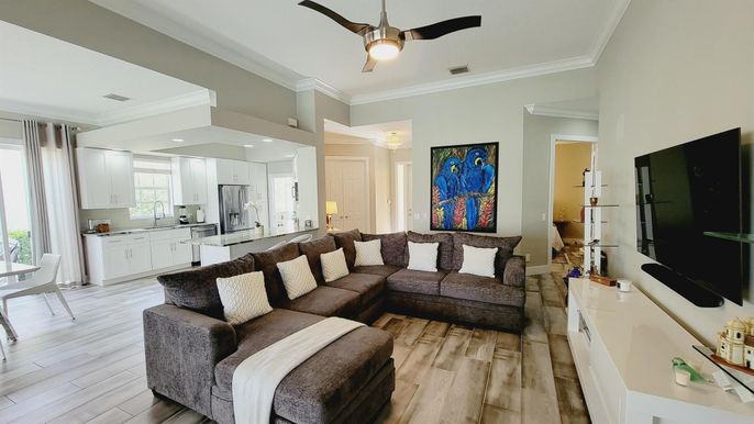 Interior, Kitchen, Living room, Stainless Steel Appliances, Wood Texture Flooring
