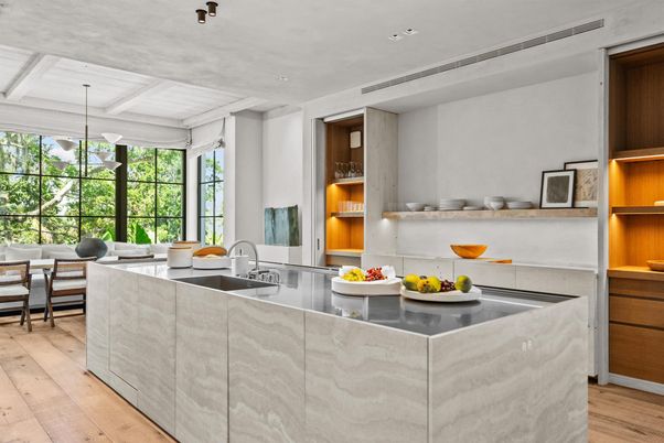 Interior, Kitchen, Pendant Lights, Recessed Lighting, Wood Texture Flooring