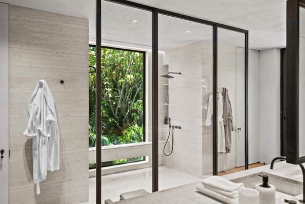 Bathroom, Glass Shower, Interior, Recessed Lighting