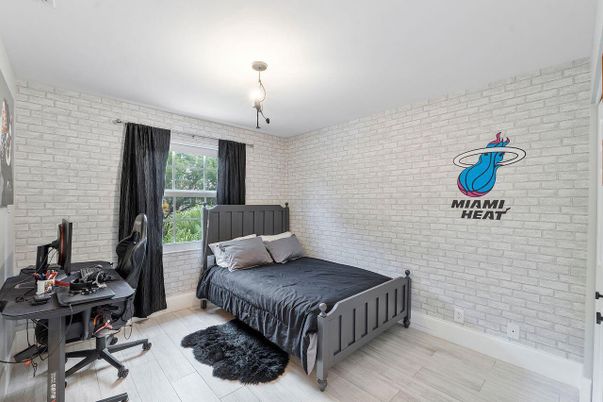 Bedroom, Home Office, Interior, Stone Walls, Wood Texture Flooring