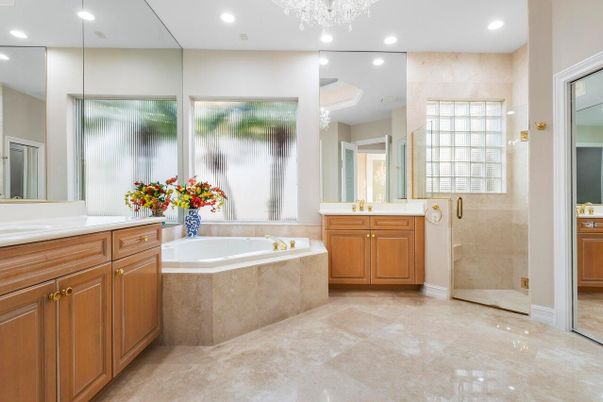 Bathroom, Dual Sink Vanities, Glass Shower, Interior, Recessed Lighting