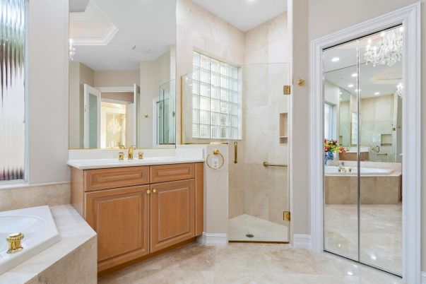 Bathroom, Glass Shower, Interior, Recessed Lighting