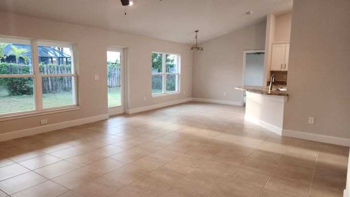 Empty room, Interior, Kitchen, Pendant Lights