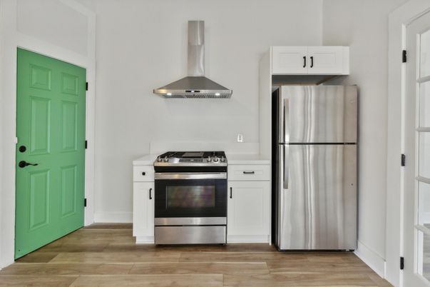 Interior, Kitchen, Stainless Steel Appliances, Wood Texture Flooring