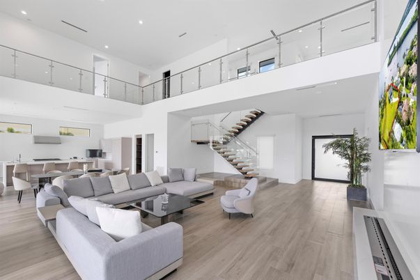 Dining room, Interior, Living room, Recessed Lighting, Wood Texture Flooring