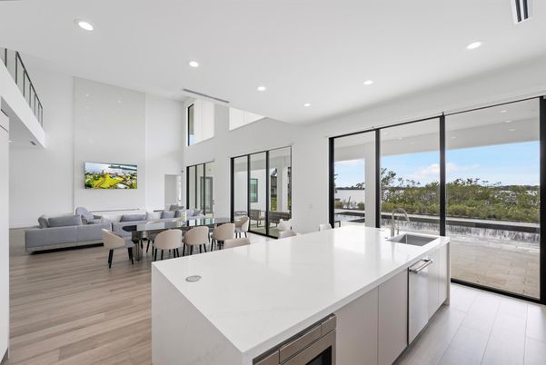 Dining room, Interior, Kitchen, Living room, Recessed Lighting, Wood Texture Flooring