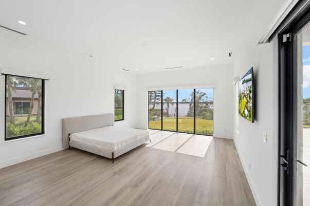 Bedroom, Interior, Recessed Lighting, Wood Texture Flooring