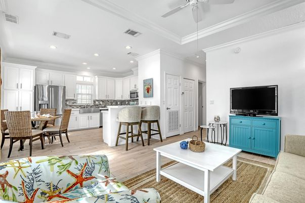 Dining room, Interior, Kitchen, Recessed Lighting, Stainless Steel Appliances, Wood Texture Flooring