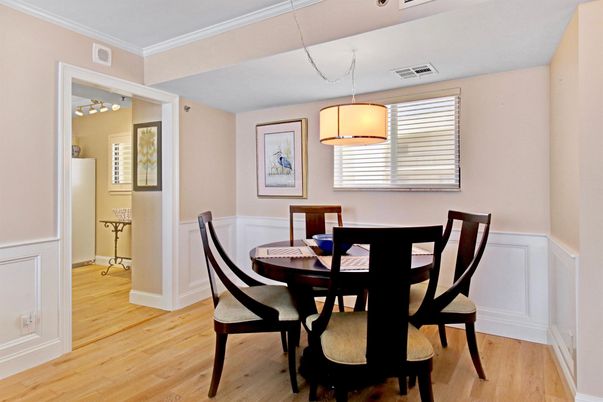 Dining room, Interior, Pendant Lights, Wood Texture Flooring