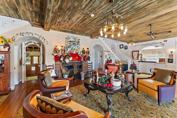 Chandelier, Fireplace, Interior, Living room, Pendant Lights, Wooden Beams, Wooden Ceilings, Wood Texture Flooring