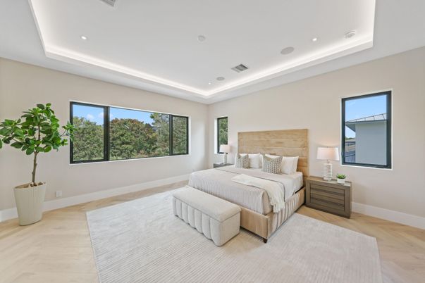 Bedroom, Interior, Recessed Lighting, Wood Texture Flooring