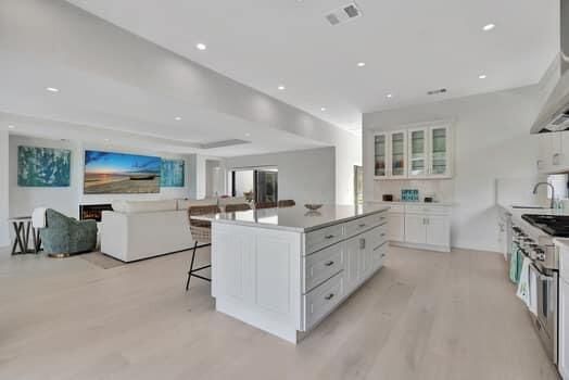 Interior, Kitchen, Living room, Recessed Lighting, Stainless Steel Appliances, Wood Texture Flooring