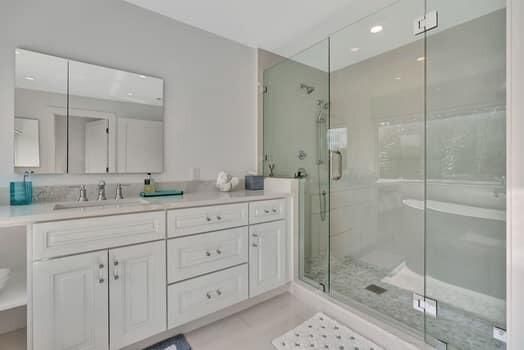 Bathroom, Dual Sink Vanities, Glass Shower, Interior, Recessed Lighting