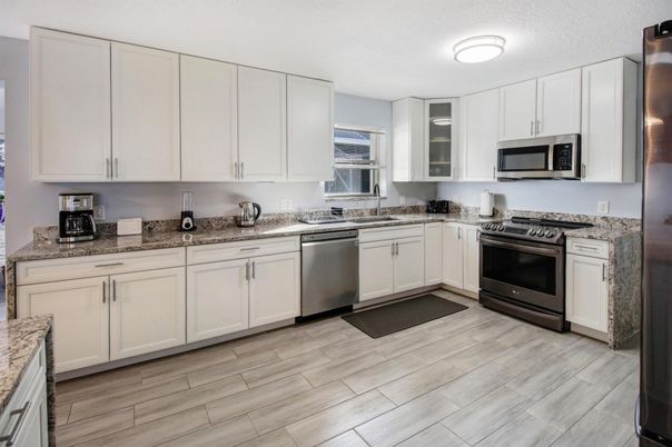 Interior, Kitchen, Stainless Steel Appliances, Wood Texture Flooring