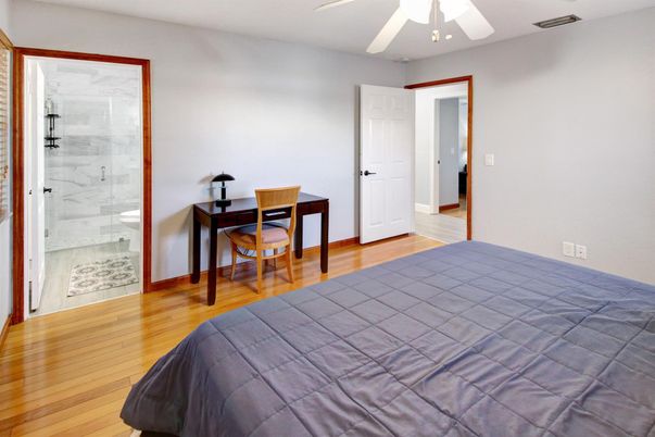 Bedroom, Home Office, Interior, Marble, Marble Walls, Wood Texture Flooring