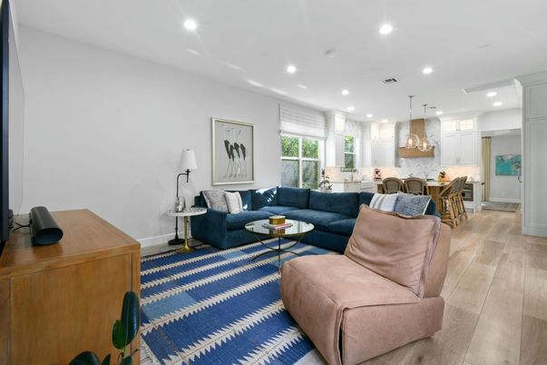 Interior, Kitchen, Living room, Pendant Lights, Recessed Lighting, Wood Texture Flooring