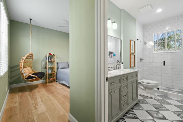 Bathroom, Interior, Recessed Lighting, Wood Texture Flooring