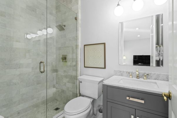 Bathroom, Glass Shower, Interior, Recessed Lighting
