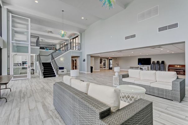 Interior, Living room, Pendant Lights, Recessed Lighting, Wood Texture Flooring