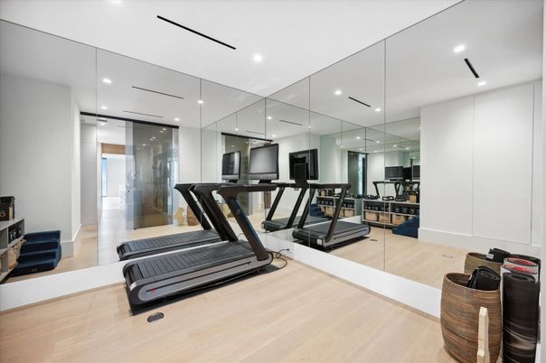 Fitness Equipment, Gym, Interior, Recessed Lighting, Wood Texture Flooring