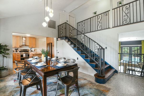 Dining room, Interior, Kitchen, Pendant Lights, Stainless Steel Appliances
