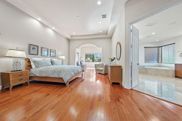 Bedroom, Interior, Recessed Lighting, Wood Texture Flooring