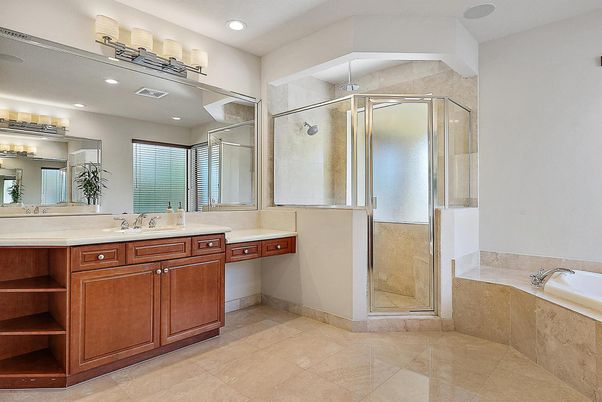 Bathroom, Dual Sink Vanities, Glass Shower, Interior, Recessed Lighting