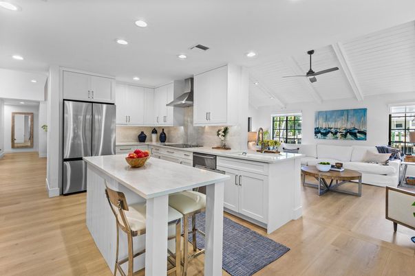 Interior, Kitchen, Living room, Recessed Lighting, Stainless Steel Appliances, Wood Texture Flooring