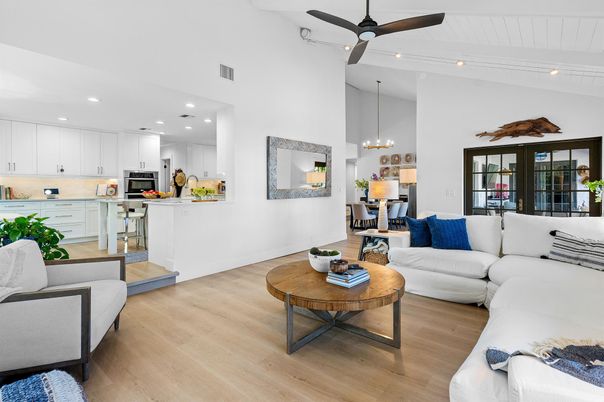 Dining room, Interior, Kitchen, Living room, Pendant Lights, Recessed Lighting, Stainless Steel Appliances, Wood Texture Flooring