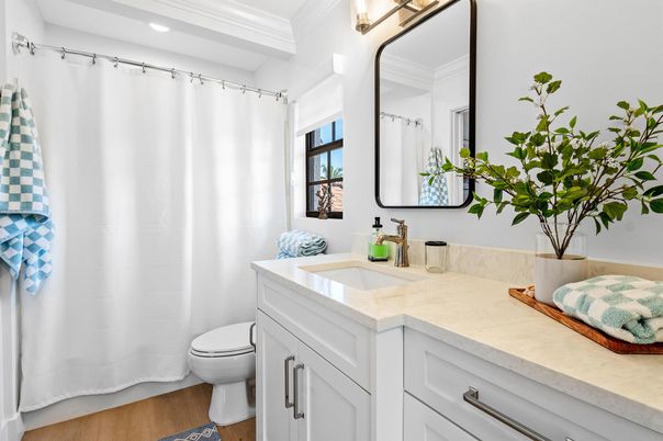 Bathroom, Interior, Recessed Lighting, Wood Texture Flooring