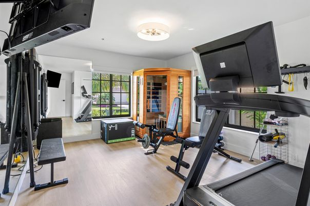 Fitness Equipment, Interior, Recessed Lighting, Wood Texture Flooring