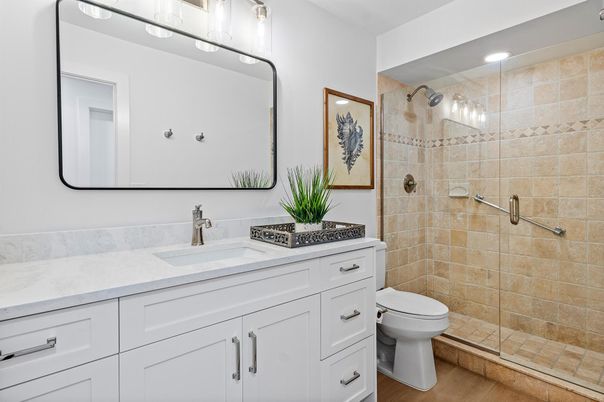 Bathroom, Glass Shower, Interior, Recessed Lighting