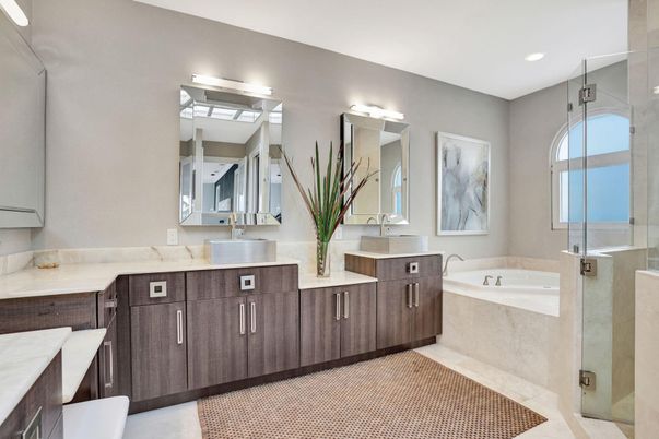 Bathroom, Dual Sink Vanities, Glass Shower, Interior, Recessed Lighting