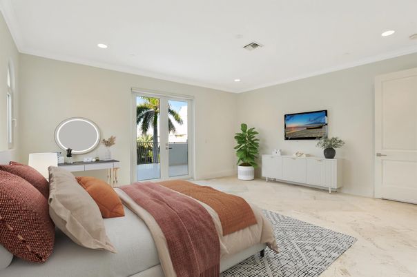 Bedroom, Interior, Marble, Recessed Lighting