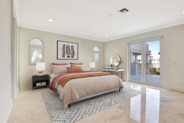 Bedroom, Interior, Marble, Recessed Lighting