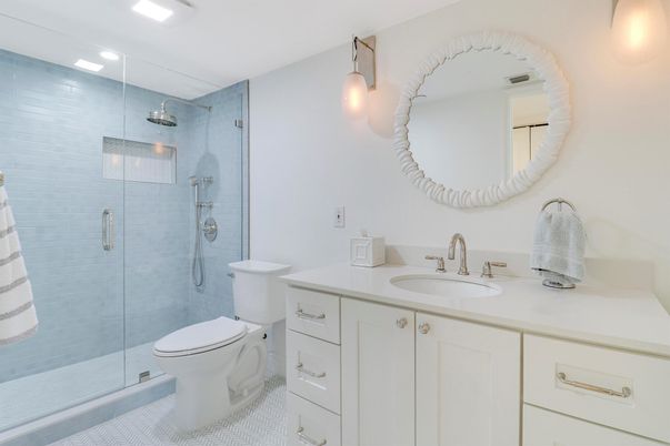 Bathroom, Glass Shower, Interior, Recessed Lighting