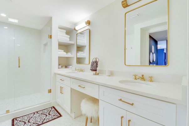 Bathroom, Dual Sink Vanities, Glass Shower, Interior, Recessed Lighting