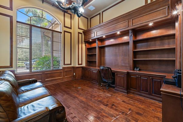 Chandelier, Home Office, Interior, Wood Texture Flooring