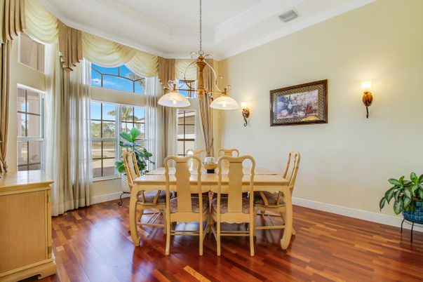 Dining room, Interior, Pendant Lights, Wood Texture Flooring