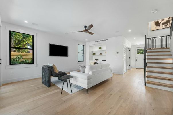 Interior, Living room, Recessed Lighting, Wood Texture Flooring
