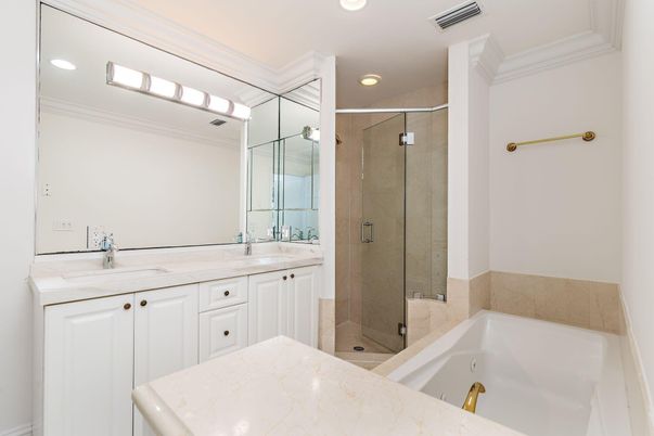 Bathroom, Dual Sink Vanities, Glass Shower, Interior, Recessed Lighting