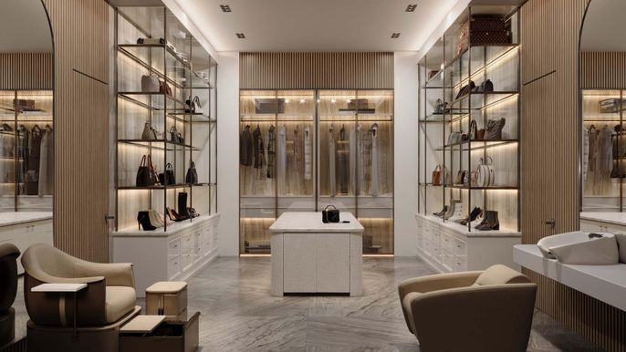 Interior, Marble, Recessed Lighting, Walk-in Closets