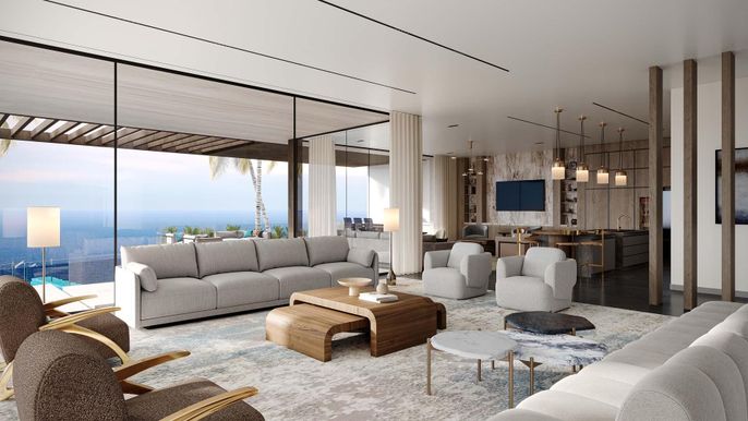 Dining room, Interior, Living room, Pendant Lights, Water, Wood Texture Flooring